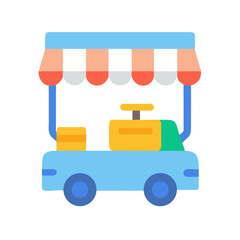 Flat illustration of light blue street food cart design