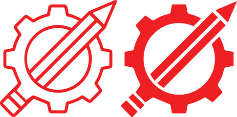 gear, cog, industrial, machine, red, symbol, icon, vector, graphic design