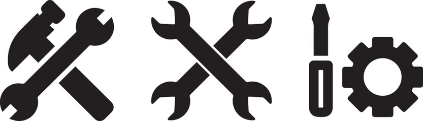 gear,icon industrial, tools, mechanical, wrench, spanner, screwdriver, monochrome, silhouette, vector icons design symbol illustration 