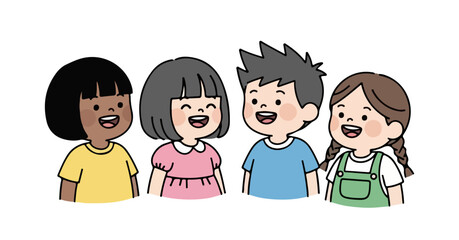 Cute illustration of four smiling children