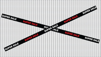 Super sale banners crossing over a grey grid background