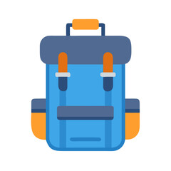 Illustration of a blue and orange minimalist style backpack