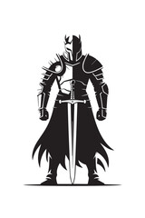 knight medieval armored figure with cape symmetrical black and white