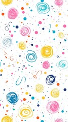 Colorful Abstract Pattern With Swirls and Dots on a White Background