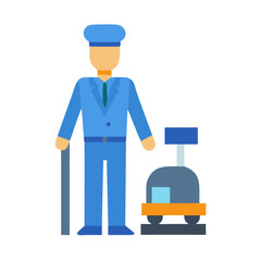 Simple vector graphic of a porter with luggage carrier