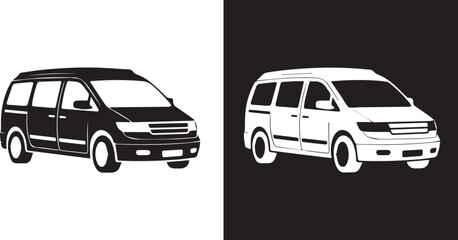 minivan inversion graphic black van on white and white van on black