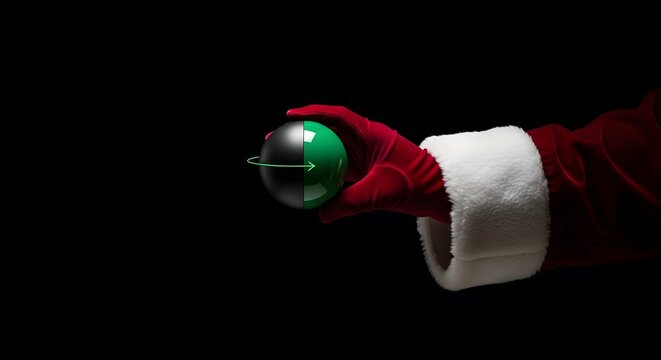 Santa Claus Hand Holding Spinning Earth Globe in Darkness - Powered by Adobe