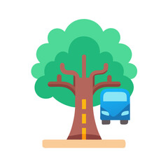 Eco-friendly transport: electric vehicle near a leafy green tree