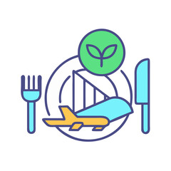 Sustainable aviation food travel concept icon on plate