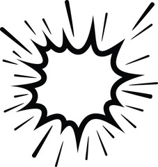Dynamic comic flash burst with radial lines and bold cartoon outline.