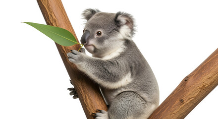 A cute koala, , perched on a branch, nibbling on a eucalyptus leaf, capturing the essence of australian wildlife and the adorable nature of this iconic marsupial