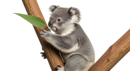 A cute koala, , perched on a branch, nibbling on a eucalyptus leaf, capturing the essence of australian wildlife and the adorable nature of this iconic marsupial