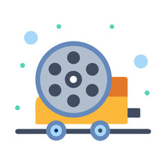 Cartoon machine on wheels with colorful design elements