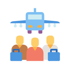 Flat illustration of plane passengers on a black background