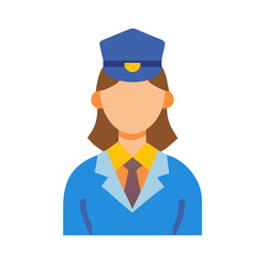 Flat vector illustration of female police officer with uniform