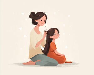 Mother and Daughter Enjoying a Hair Brushing Moment Together