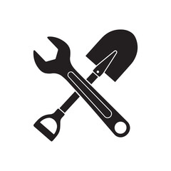 Garden shovel and spade crossed simple tool silhouette icon vector illustration