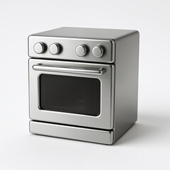 Obraz premium Realistic illustration of a sleek, modern silver oven with a brushed metal finish, four knobs, and a large black window, symbolizing cooking and warmth.