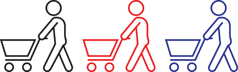 Shopping cart icon. Supermarket trolley. Man shopping in a supermarket. Vector icon isolated on white background © Icon Design 