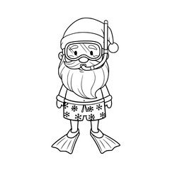 Santa Claus snorkeling in summer shorts with snorkeling gear  