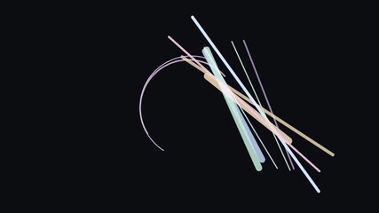 Abstract composition of colorful intersecting lines and arcs on a black background, dynamic and modern design