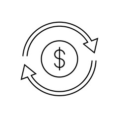 Dollar symbol with circular arrows in outline style on transparent background silhouette