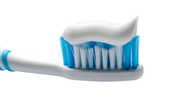 Closeup of a toothbrush with toothpaste on bristles