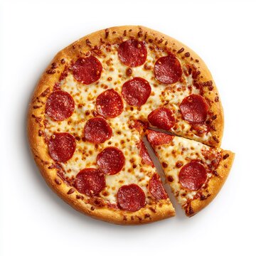 Pizza Top View Png With Lifted Slice Whole Pizza Top-Down With One Slice Slightly Lifted Up, Clean Transparent Background, Realistic Light And Depth Perfect Menu Mockup