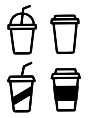 4 drink cup icons, black, transparent background