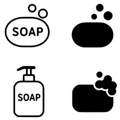 4 soap icons, black, transparent background