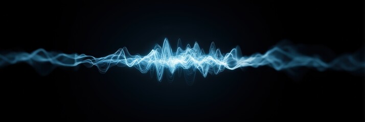 Dynamic blue soundwave on black background with vibrant light patterns