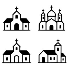 4 church vectors, black, transparent background