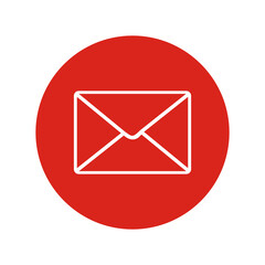 Message Icon: A clean and simple icon of an envelope, prominently displayed against a vibrant red backdrop, signifying a message delivery or notification.