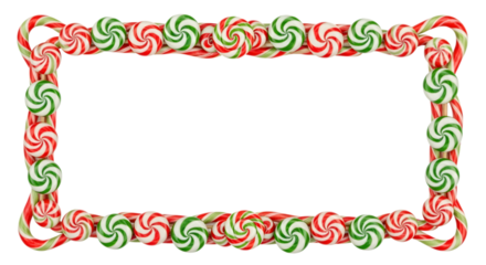 Christmas peppermint candy frame isolated on transparent background