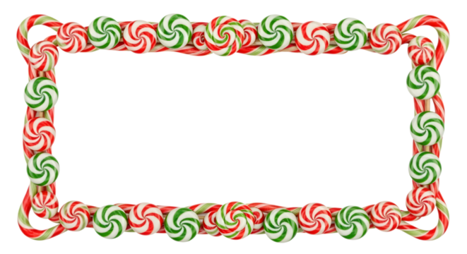Christmas peppermint candy frame isolated on transparent background