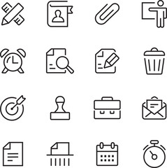 Office line icon set and business outline icon set