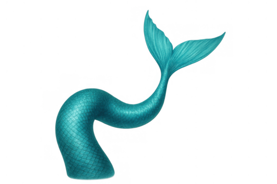 Mermaid tail with turquoise scales and fin, a fantasy mythical creature illustration on transparent background