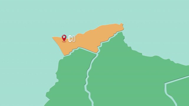 Mapa de Bolivia con divisi&oacute;n pol&iacute;tica resaltando el Departamento  Pando con su capital Cobija