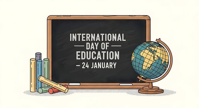 International day of education illustration of international day of education blackboard with globe and books