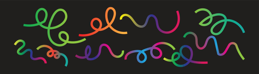 Colorful Curly Line Abstract Pattern on Black Background