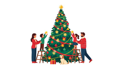 Family Christmas Tree: Capturing a heartwarming scene, a family gathers to decorate their Christmas tree, a symbol of togetherness and holiday cheer.