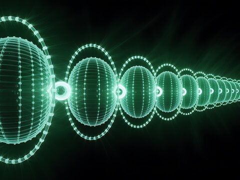 Abstract glowing green digital network expanding in a futuristic wave pattern