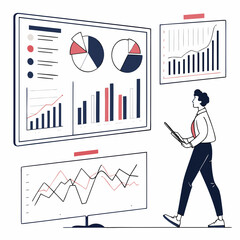 Person analyzing data charts and graphs on multiple screens
