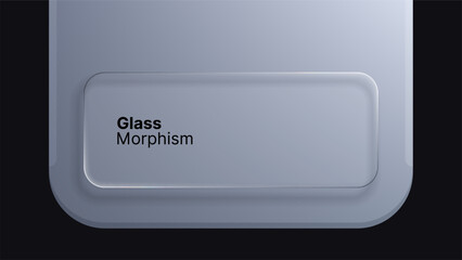 Glass morphism interface with transparent frame on dark background. UI design trend in liquid glass vector style. Empty space for text or app element.