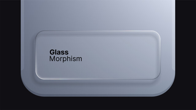 Glass morphism interface with transparent frame on dark background. UI design trend in liquid glass vector style. Empty space for text or app element.