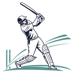 Illustration of a cricket player hitting the ball with bat