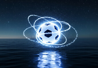 Futuristic Soccer Ball over Water at Night Glowing Energy Graphic Resource