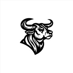 Detailed Black Bull Head Vector Logo, Aggressive and Powerful Mascot.