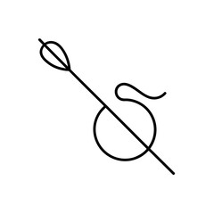 Minimalist drawing of arrow through circle and loop on transparent background silhouette