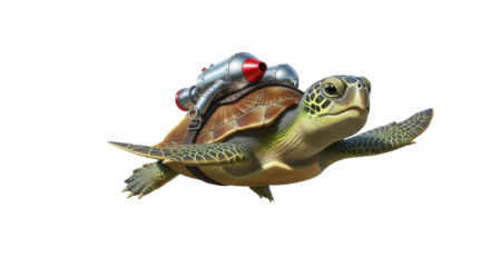 Turtle with jetpack isolated PNG with Transparent Background